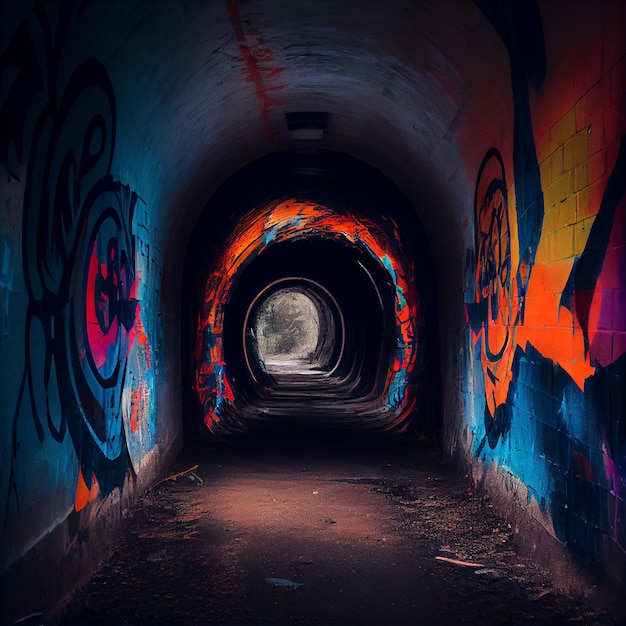 narrow tunnel with graffiti