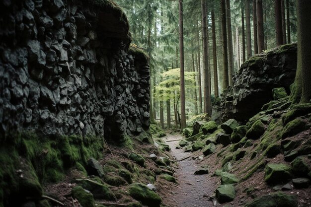 Narrow walkway in the forest full of naked trees in jelenia gAra