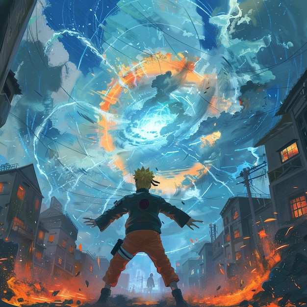 Photo narutos rasengan animestyle digital painting