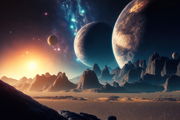 NASA provided the sci fi technology planets and the starry space background for this image