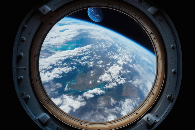 NASA provided the space station window view of the planet earth used in this image