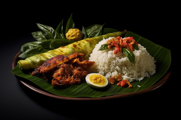 Nasi Campur on a banana leaf