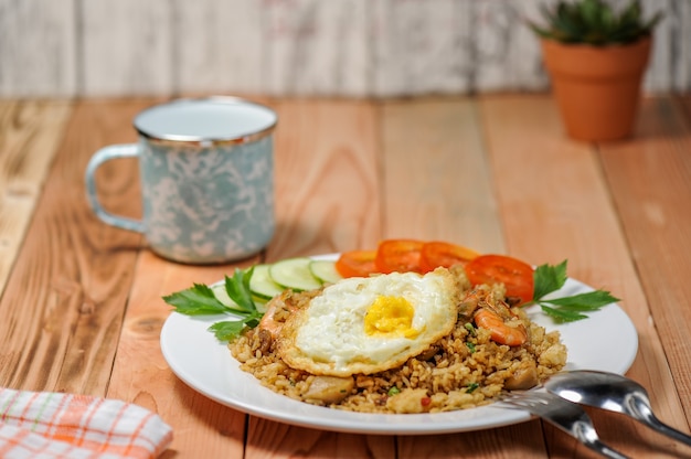 Nasi Goreng is made from rice shrimp meatballs  with spicy spices processed by frying