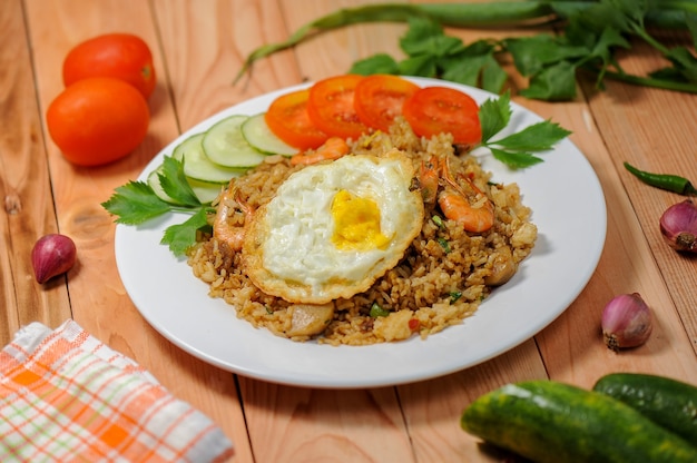 Nasi Goreng is made from rice shrimp meatballs  with spicy spices processed by frying