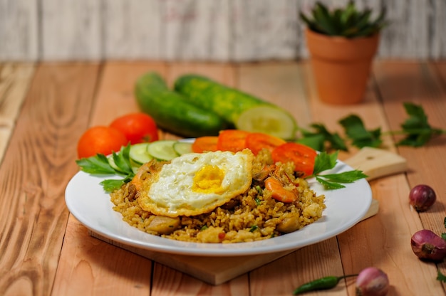 Nasi Goreng is made from rice shrimp meatballs  with spicy spices processed by frying