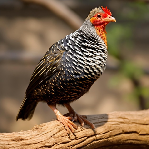 Natal spurfowl on tree log