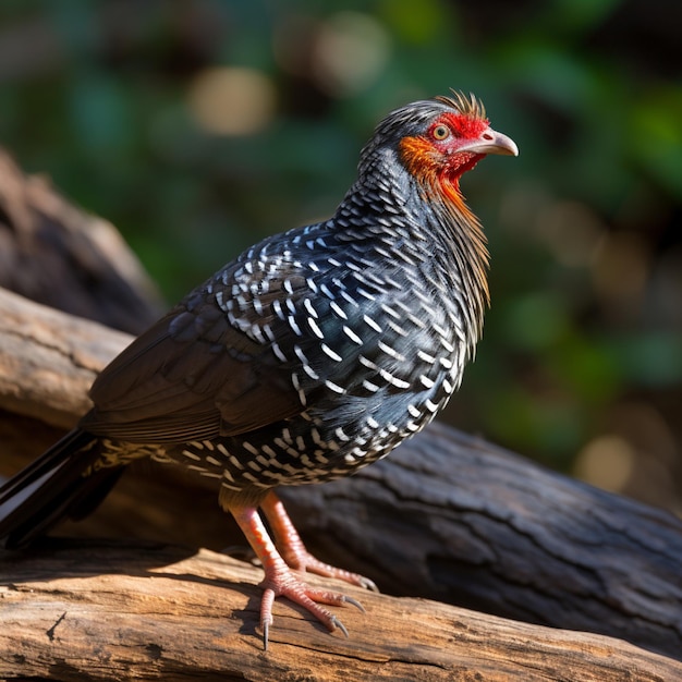 Natal spurfowl on tree log