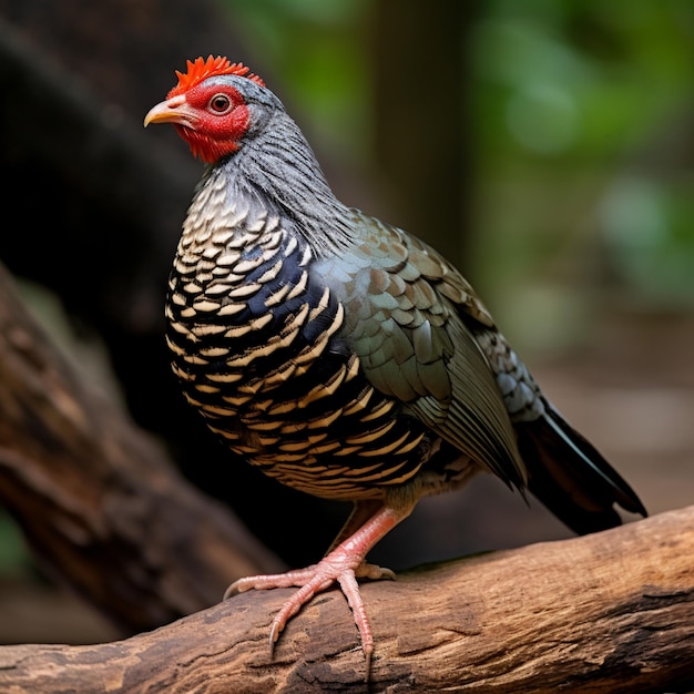 Natal spurfowl on tree log