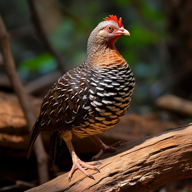 Natal spurfowl on tree log