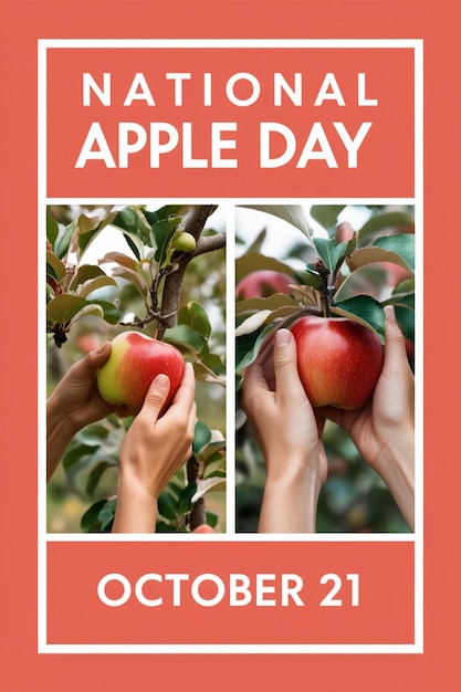 Photo national apple day celebration hands picking apples from tree october 18 fruit harvest and healthy living