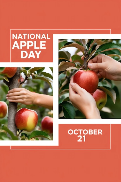 Photo national apple day celebration hands picking apples from tree october 18 fruit harvest and healthy living