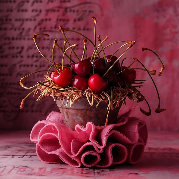 National Cherry Day Fresh red cherries on a realstic background photo