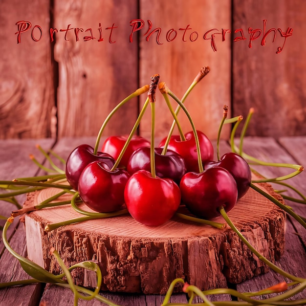 National Cherry Day Fresh red cherries on a realstic background photo