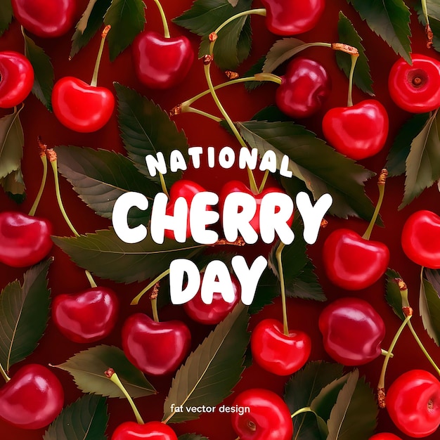 National Cherry Day Fresh red cherries on a realstic background photo