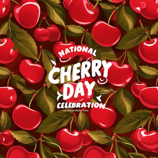 National Cherry Day Fresh red cherries on a realstic background photo