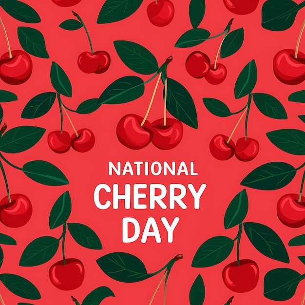 National Cherry Day Fresh red cherries on a realstic background photo