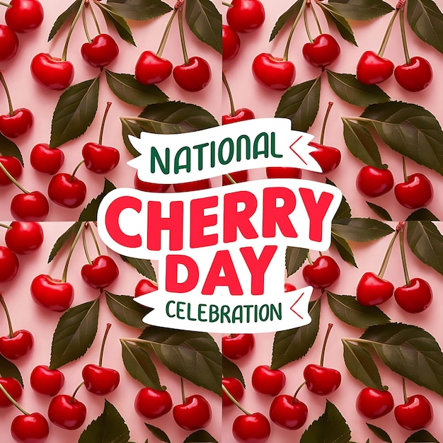 National Cherry Day Fresh red cherries on a realstic background photo