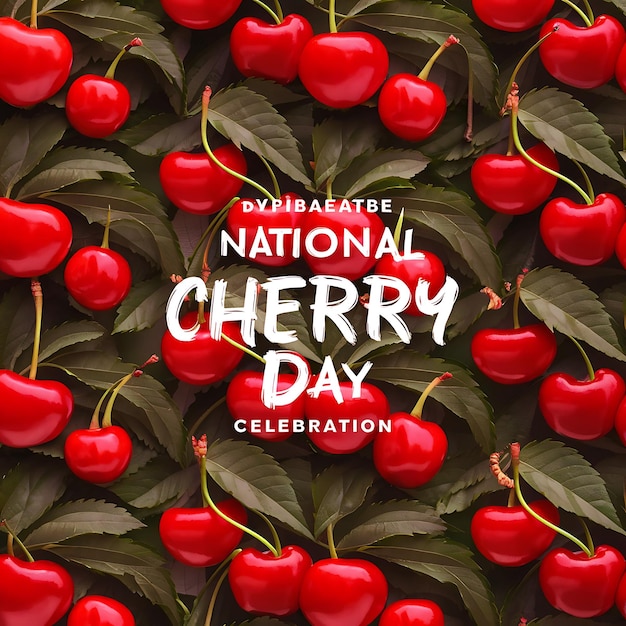 National Cherry Day Fresh red cherries on a realstic background photo