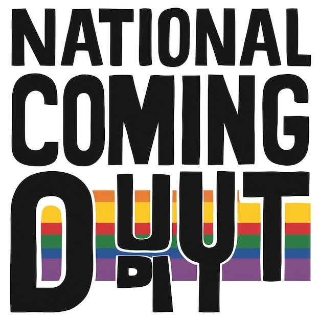 National Coming Out Day October 11 Colorful Gay LGBT Lettering on White Background