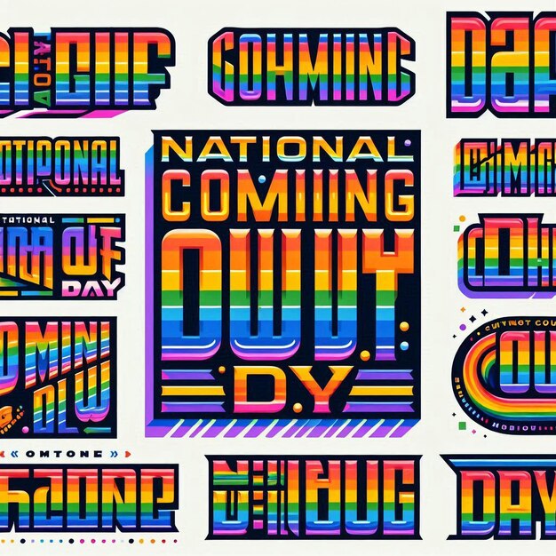 Photo national coming out day october 11 colorful lettering on white background lgbt pride and equality emblem