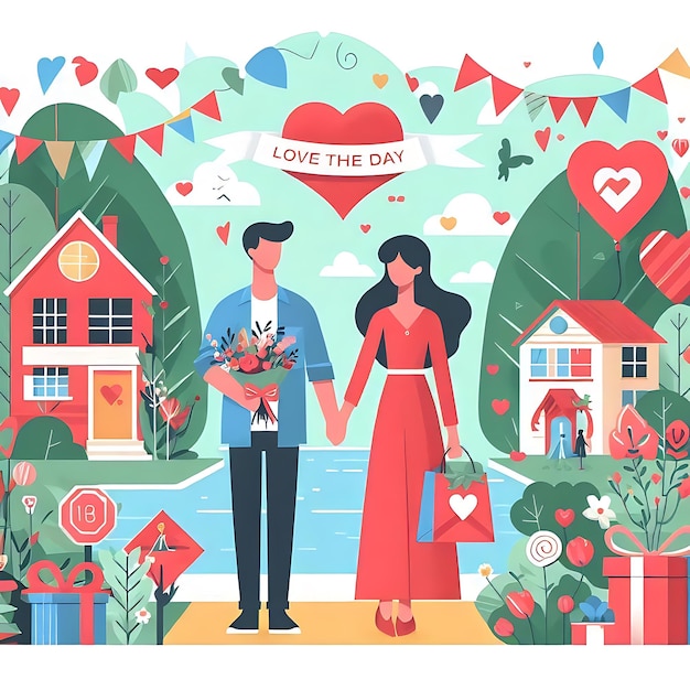 National couples day flat illustration