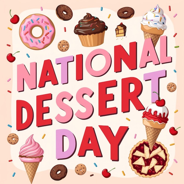 Photo national dessert day celebration design template with dessert vector illustration featuring ice cream chocolate donut and berry eps 10