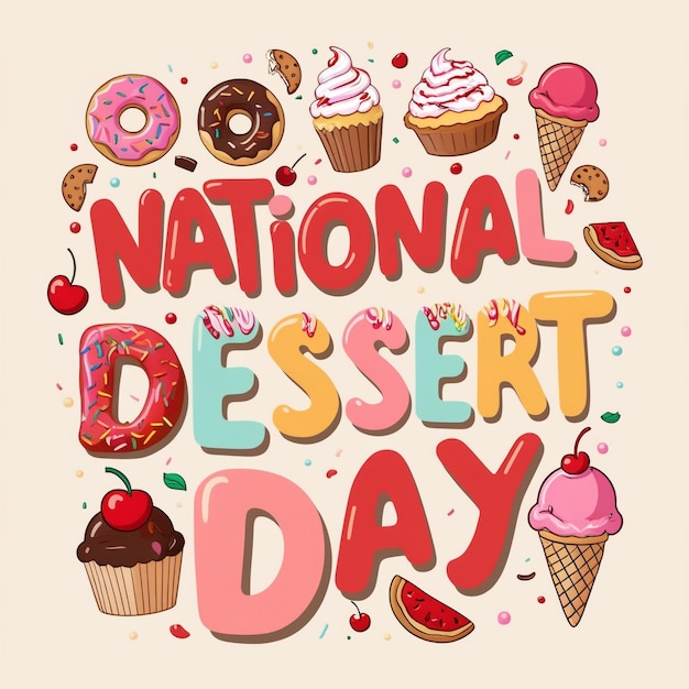 National Dessert Day Celebration Design Template with Dessert Vector Illustration Featuring Ice Cream Chocolate Donut and Berry EPS 10