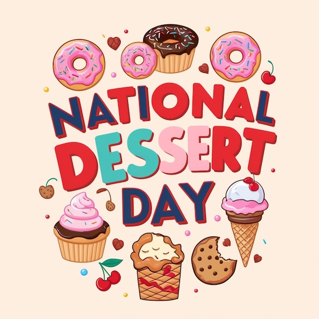 National Dessert Day Celebration Design Template with Dessert Vector Illustration Featuring Ice Cream Chocolate Donut and Berry EPS 10