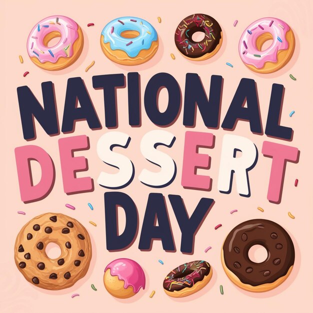 Photo national dessert day vector design template ice cream chocolate donut berry illustration for celebration