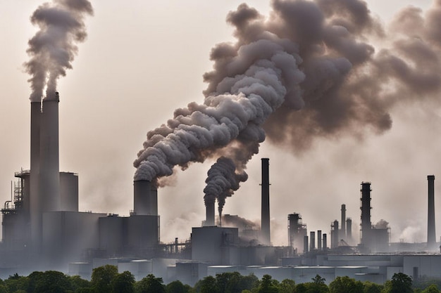 National Factory producing Pollution day and Metallurgical plant with smoke ai image