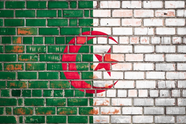 National flag of the Algeria on a grunge brick background