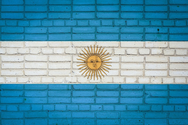 National flag of Argentina depicting on an old brick wall