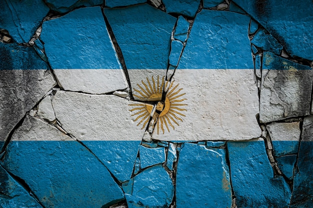 National flag of  Argentina
 on an old stone wall