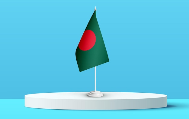 The National flag of bangladesh on a 3D podium and blue backkground.