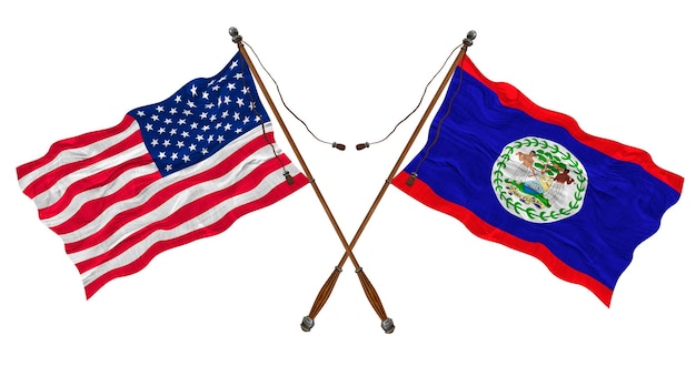 National flag of Belize and United States of America Background for designers