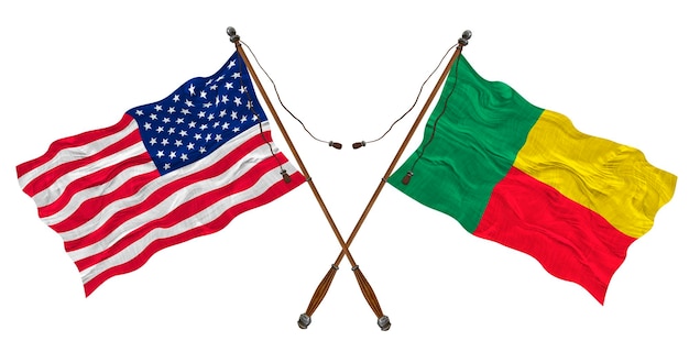 National flag of Benin and United States of America Background for designers