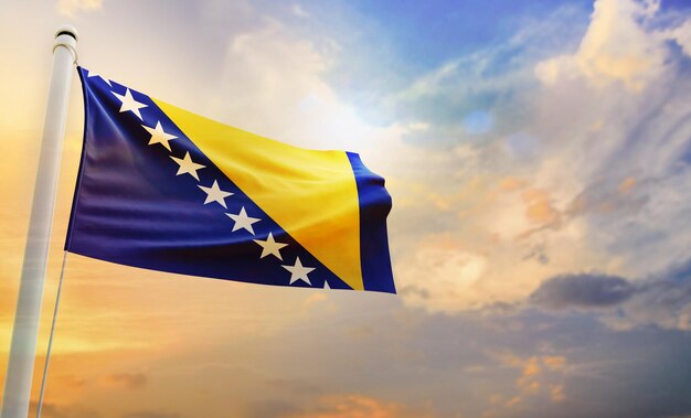 A National flag of bosnia_and_herzeovian, isolated 3d waving flag,