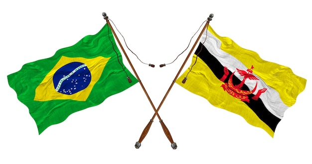 National flag of Brunei and Brazil Background for designers