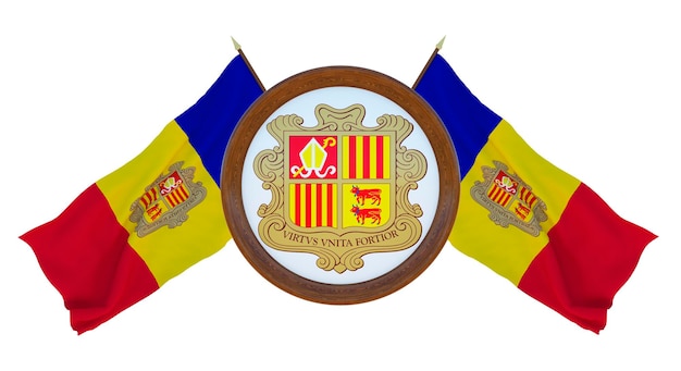 National flag and the coat of arms 3D illustration of Barbados Background with flag of Andorra