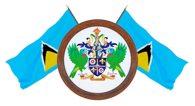 National flag and the coat of arms 3D illustration of Barbados Background with flag of Saint Lucia