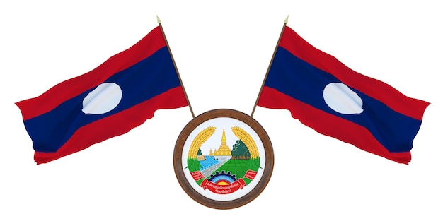 National flag and the coat of arms 3D illustration of Laos Background for editors and designers National holiday