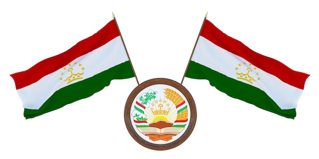 Photo national flag and the coat of arms 3d illustration of tajikistan background for editors and designers national holiday