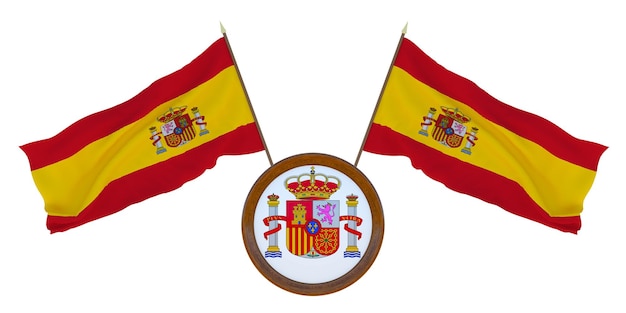 National flag and the coat of arms of Spain Background for editors and designers National holiday 3D illustration