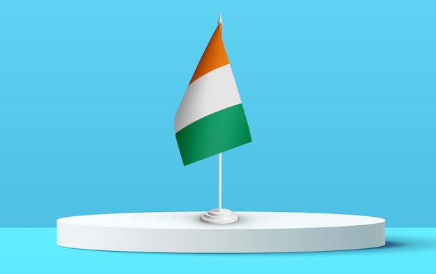 The National flag of cote_dlvoire on a 3D podium and blue backkground.