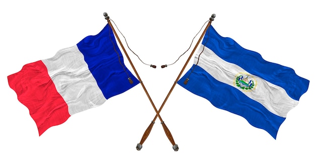 National flag of El Salvador and France Background for designers