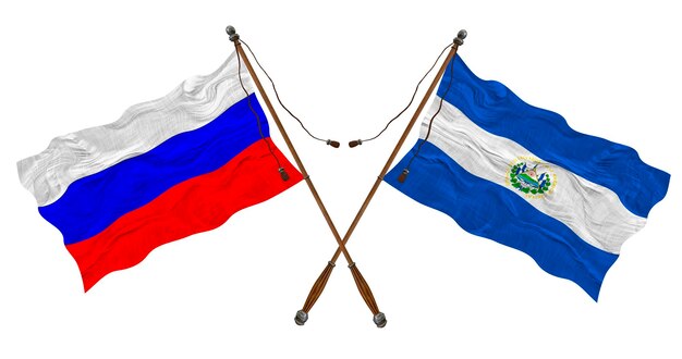 National flag of El Salvador and Russia Background for designers