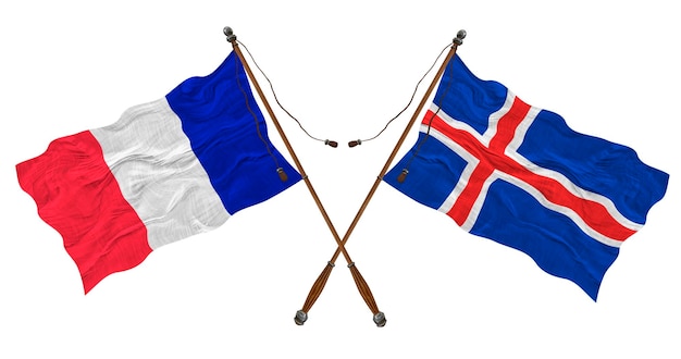 National flag of Iceland and France Background for designers