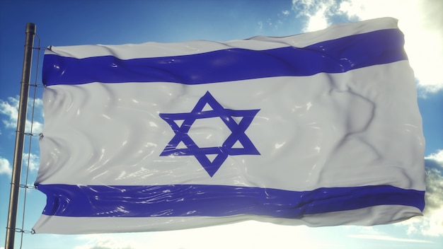 The national flag of Israel waving in the wind