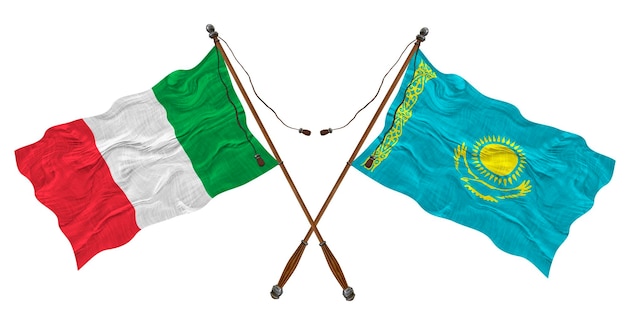 National flag of Kazakhstan and Italy Background for designers