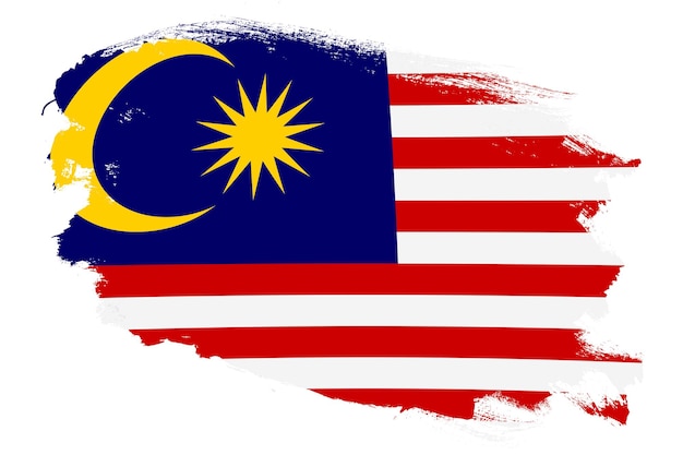 National flag of Malaysia on grunge stroke brush textured white background